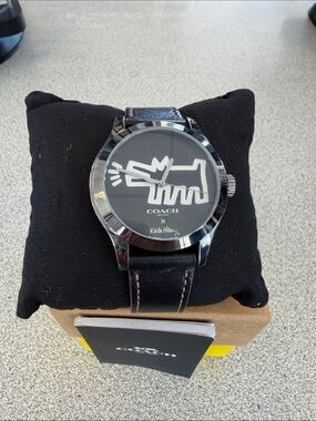 Coach Keith Haring Black Dial Watch with White Graphic